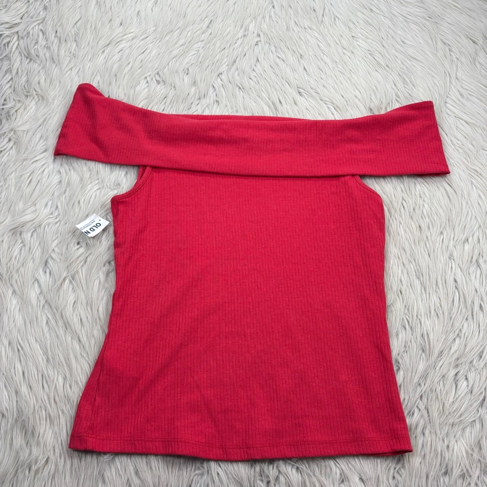 NWT Old Navy Women's L Red Off-Shoulder Ribbed Top Retro Baddie Date Night - Picture 6 of 7